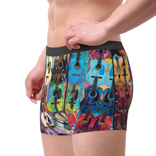 Color Acoustic Guitars print Men's Underwear Covered Waistband Boxer Briefs Underwear Boxer Briefs, Everyday Active4