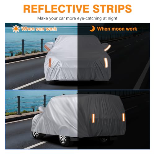 Image of SUV Car Cover All Weather Waterproof Fit for Ford Explorer,Toyota Highlander,Jeep Grand Cherokee,Dodge Durango,Honda Pilot,Hyundai Palisade,Lexus RX for Automobiles Universal Fit SUV Length Up to 201 inch