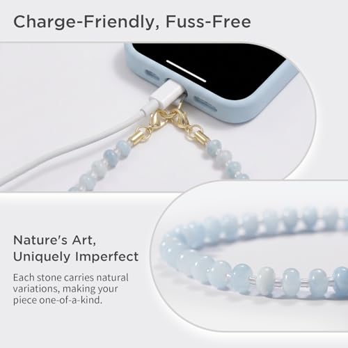 Image of POSADINA Natural Stone Phone Charm, Beaded Healing Phone Wrist Strap, Handmade Cellphone Chain Lanyard with Tether Tab