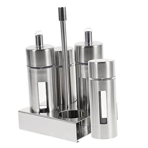 Cabilock 4-piece Stainless Steel Condiment Bottles Set Stand Salt Pepper Sauce Vinegar Containers Modern Kitchen Utensils
