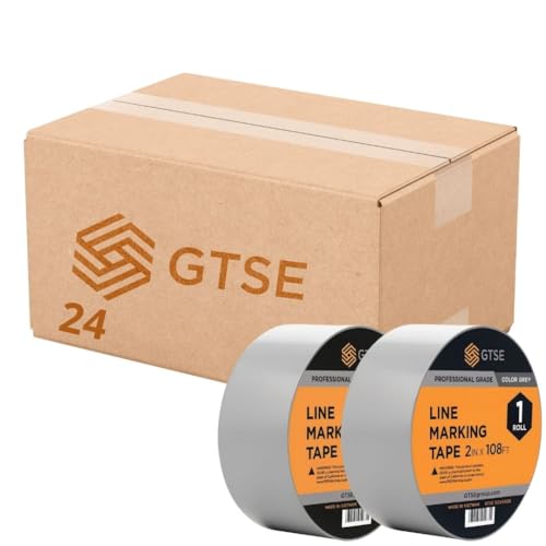 Image of GTSE 2 inch x 108 ft Gray /Grey PVC Vinyl Floor Tape, 24 Rolls, Safety Marking Tape, 6 mil Thick, Suitable for Dance Floors, Gyms, Warehouses, Sports Facilities