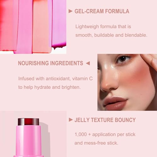 Milk Jelly Blush,Blush Milk Cooling Water Jelly Tint,Milk Blush Lip and Cheek Makeup Stick,Sheer Lip & Cheek Stain,Buildable Watercolor Finish,Vegan,Cruelty Free(04# BERRY)
