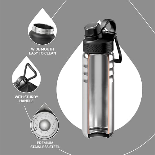 Image of IDEUS Vacuum Insulated Water Bottle, Stainless Steel Double Wall Flask Metal Sports Canteen with Leak-Proof Screw Cap (Black, 24oz (710ml))
