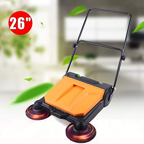 ZUANYAN Manual, 26-Inch Hand Push Sweeper, Foldable Back Walk Sweeper, Clean Garden Warehouse Road School Hotel