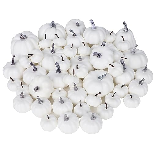 Image of winemana 46 Pcs Artificial White Pumpkins Fall Decorations | Assorted Size, Paintable, Foam Pumpkin, Halloween Thanksgiving Autumn Decor, For Table Centerpiece Mantle Bowl Crafts