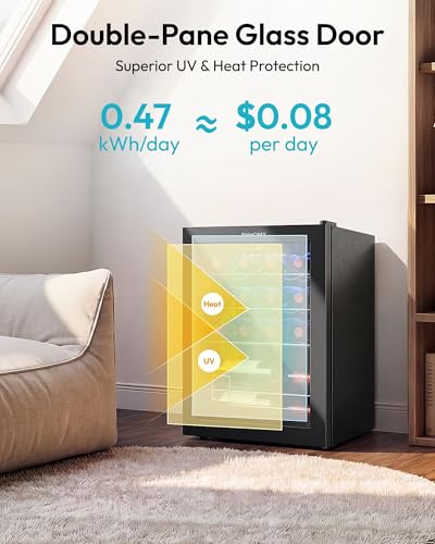 Image of EUHOMY 16 Bottle Wine Cooler Refrigerator, Compressor Wine Fridge with Glass Door, Freestanding Wine Cellar with Digital Temp Control & LED Light for Red White Wine Beer Home Bar Office, 1.7 Cu.Ft