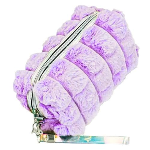 Estojo Organizador Escolar Necessaire de Pelucia Pelinho Com Pompom Lilás