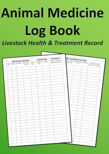 Animal Medicine Log Book: Livestock Health & Treatment Record Tracker for Farmers and Veterinarians: Farm Medicine Register for Cattle, Sheep, Pigs & Horses