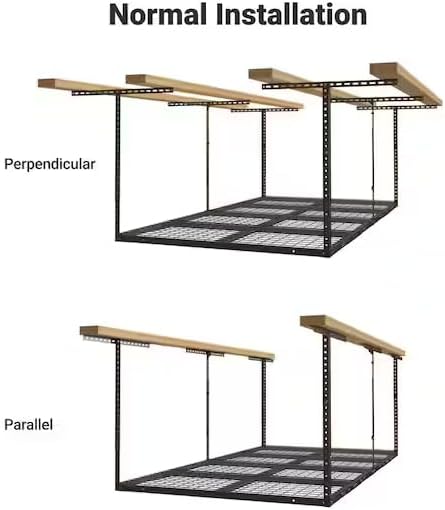 Ceiling Mounted Overhead Garage Storage Rack, 48 in. W x 96 in. D x 22-40 in. H, Black, with Accessory Hooks (Black, 40 in x 48 in x 72 in)