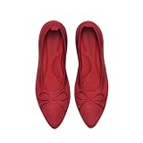 DREAM PAIRS Women's Ballet Knit Flats Foldable Pointed Toe Comfortable Dressy Flat Shoes with Bow-Knot Casual Business Work Office,Size 8.5,Red,DWUMFA2555