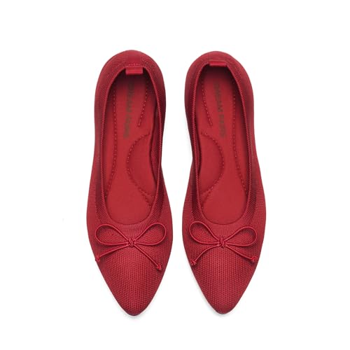 DREAM PAIRS Women's Ballet Knit Flats Foldable Pointed Toe Comfortable Dressy Flat Shoes with Bow-Knot Casual Business Work Office