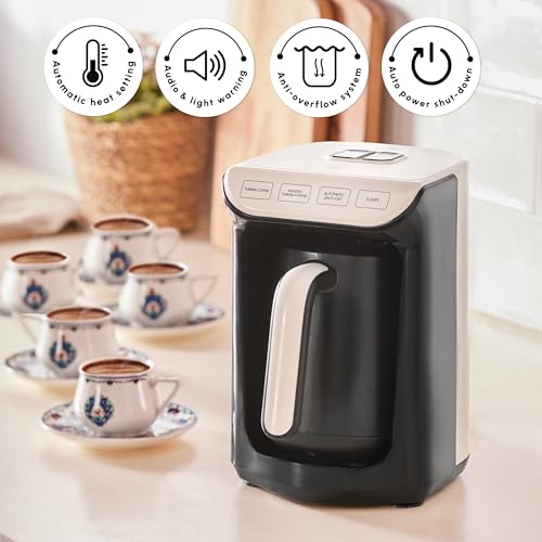KARACA Hatır Köz Turkish Coffee Machine for 5 People, 535W, Fully Automatic, Simple & Traditional Turkish Coffee Maker, Cream - Image 5