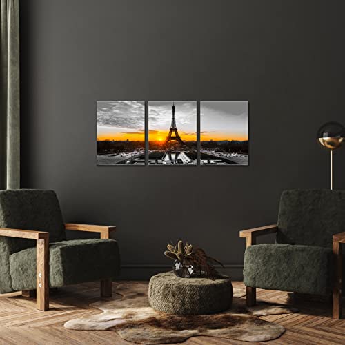 Levvarts Paris Canvas Wall Art Black And White Eiffel Tower At Gold Sunrise Picture Painting Modern Cityscape Poster Artwork Framed For Home Office Bedroom Decor Ready To Hang #TOP2