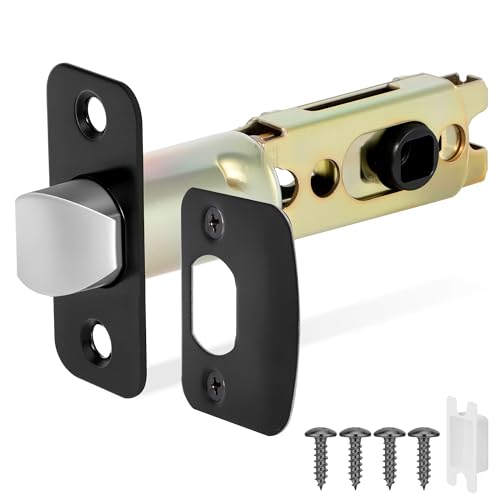 1 Pack Black Door Latch Replacement, 8mm Big Spindle Hole, 45°Turning Angle, 2-3/8'' or 2-3/4'' Backset Door Deadlatch, Stainless Steel Round Corner Door Lock Replacement Parts