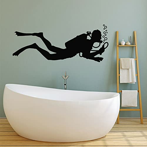 Calcomanía de vinilo para pared Club de buceo deporte extremo Scuba Diver pegatinas de natación océano decoración del hogar habitación baño murales, No.1 negro, 57x22cm Cover