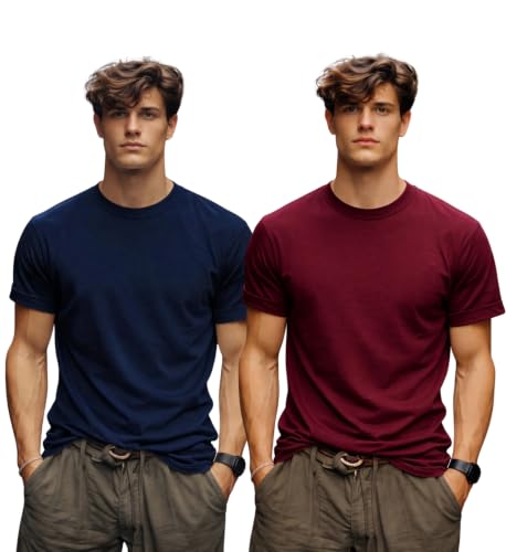 Image of INKKR Men's Solid Round Neck Half Sleeve Classic Cotton Bio-wash T-Shirt Combo | Crew Neck Cotton Tshirt for Men Combo