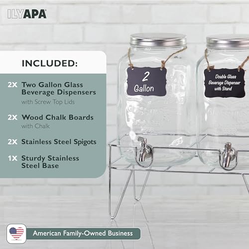 image for Ilyapa 2 Gallon Drink Dispenser, 2 Pack with Metal Base, Stainless Ste