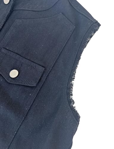 Women's Sleeveless Denim Vest O Neck Button Down Jean Waistcoat Jacket Collarless Candy Tops4