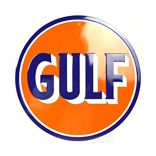 Panneau d'avertissement en métal Gulf Tin Orange gasoline octane Gulf Tin Plaque ronde en métal...