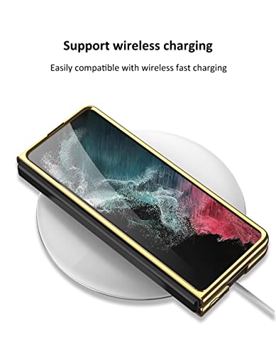 Image of Midkart Stylish Leather Cover Compatible with Samsung Galaxy Z Fold 4 with Electroplating Borders Protective Case, Green & Gold