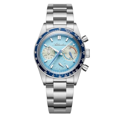 ADDIESDIVE Blue Chronograph Watch K1 Bubble Glass Super Luminous VK63 Quartz Movement 10 Bar Waterproof Swimming Surf Watches for Male