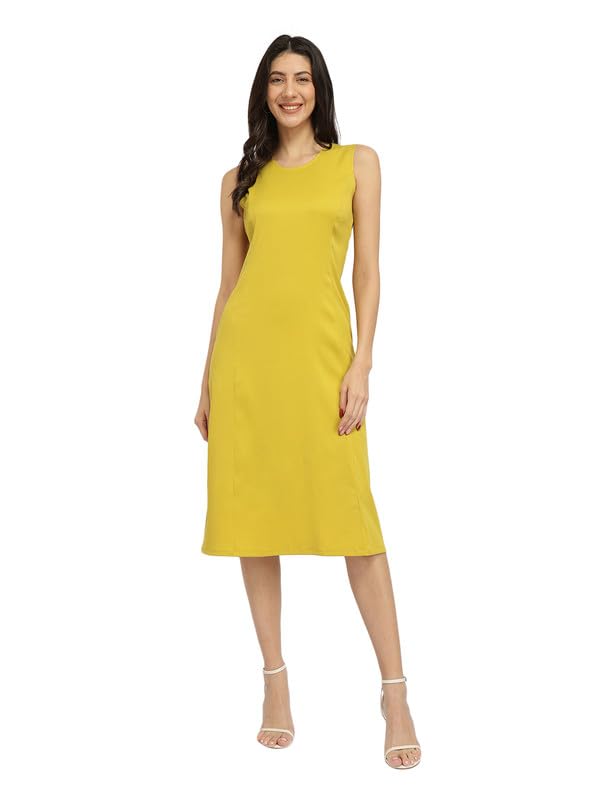 Image of FableStreet Women's Casual Polyester Stylised Neck A Line Midi Dress
