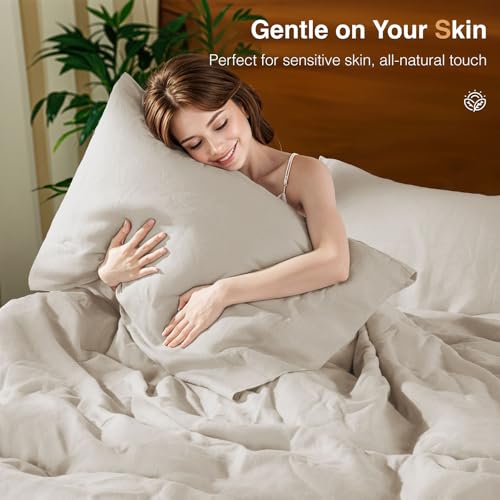SONORO KATE 100% French Linen Duvet Cover Queen Size, Soft Breathable for Hot Sleepers, Moisture Wicking & Durable Cover Set - Zipper Closure & 4 Corner Ties Duvet Covers 3 Piece (Linen,Queen)