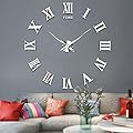 Vangold Large 3D DIY Wall Clock Roman Numerals Clock Frameless Mirror Surface Wall Clock Home Decor for Living Room Bedroom