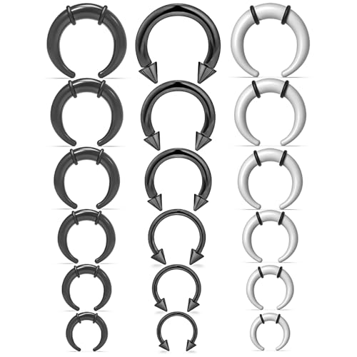 Pnsgisr Septum Stretching Kit 14g 12g 10g 8g 6g 4g Black Horseshoe Pincher Piercing Jewelry 14 12 10 8 6 4 Gauge 10mm Stretched Metal Horse Shoe Nose Ring Taper Surgical Stainless Steel for Women Men