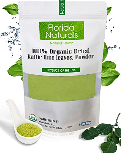 FLORIDA NATURALS: Organic Kaffir Lime Leave, Powder | [ USA grown and packaged] Premium Gourmet Ingredient for Thai & Asian Cuisine | Key Ingredient in Thai cuisine (2.2oz/60g)