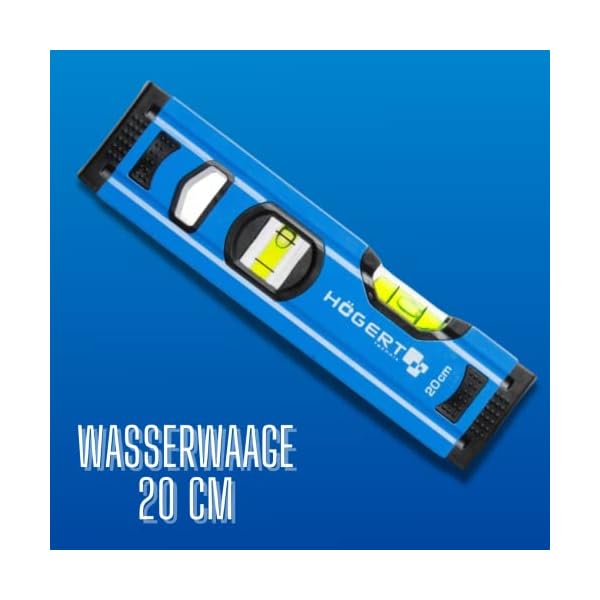 Högert Technik - Wasserwaage 20 cm, Verfügt über 2 Libellen: 0 ° / 90 °, Wasserwaagen aus Aluminium, Stoßdämpfende Endkappen, Größe: 20×5.65×2.1 cm, HT4M001-D – Bild 3
