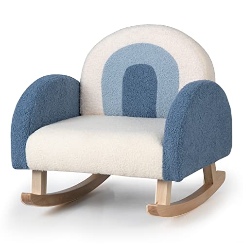 LIFEZEAL Sillón Infantil Mecedora, Silla para niños de 3 a 6 años con Asiento Patas de Madera de Álamo, Sillón tapizado de diseño antivuelco para guardería, Sala de Juegos (Azul)