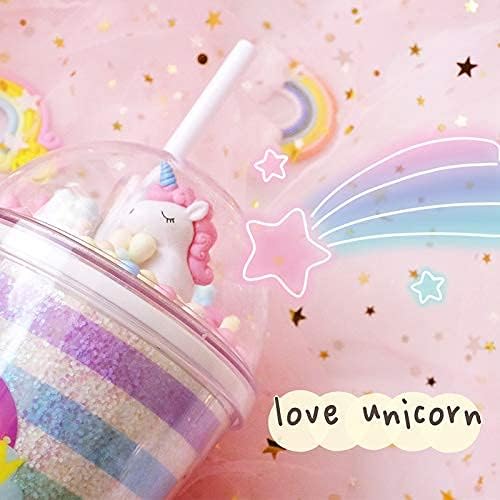 Miniatura 4 de Vasos de unicornio con pajita para fiestas infantiles, vasos de viaje, tazas de café helado, vaso de plástico reutilizable, botella de agua Gfit
