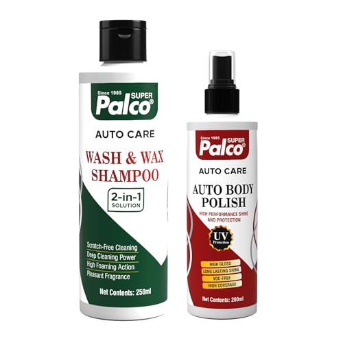 Image of PALCO Combo Auto Care 2 Products | Wash & Wax Shampoo 250ml & Auto Body Polish 200ml Combo Pack | Car Cleaning Shampoo with High Foaming Action & UV Protected Long Lasting High Gloss Polish for Shine