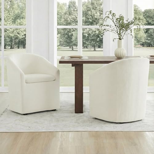 Image of KISLOT Upholstered Dining Chairs Set of 2 with Casters, Modern Side Barrel Armchair with Washable Slipcover & Sturdy Metal Frame for Diningroom Bedroom Livingroom Reading Room, Beige Fabric