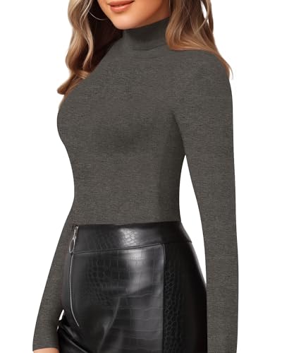 MANGOPOP Women's Mock Turtle Neck Slim Fit Long Sleeve Shirts Fall Fashion Tight Tops Basic Tee Winter Undershirt