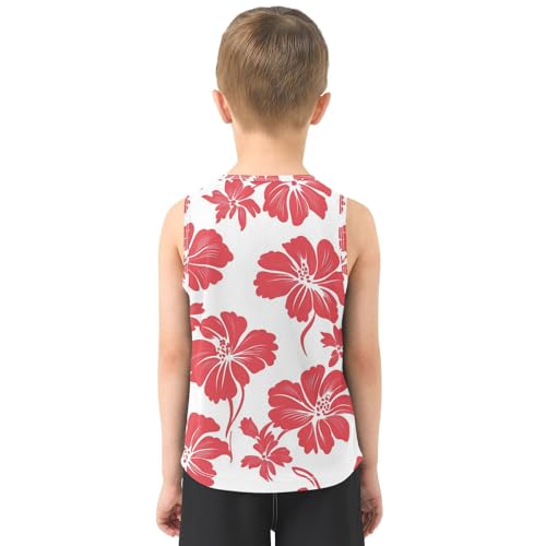 susiyo Red and White Hibiscus Floral Boys Sleeveless Tank Top Girls Athletic T Shirt3