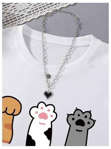 SweatyRocks Girl's Cartoon Print T Shirt Letter Print Short Sleeve Crew Neck Summer Casual Tees3