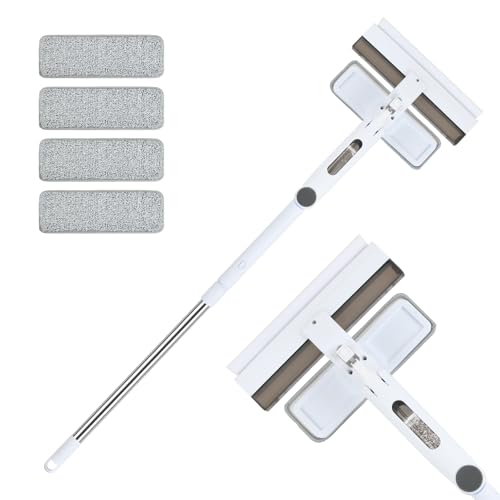 ガラスワイパー 窓掃除 高所 掃除 窓拭き 柄が長い 96-130cm伸縮可能 ガラス掃除道具 マイクロファイバー クロス5枚付き 多用途 風呂 ガラス 壁 鏡 天井 壁 窓掃除