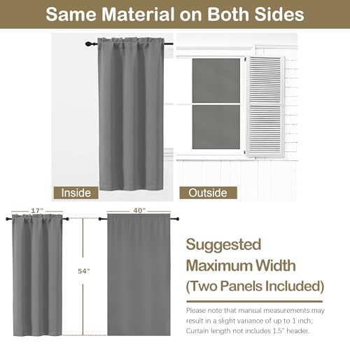 Image of Grey Short Blackout Curtains for Bedroom 54 Inches Long 2 Panels, Modern Window Treatment Solid Thermal Insulated Curtains for Living Room, Dual Rod Pocket Blackout Drapes, 2x40Wx54L Inches