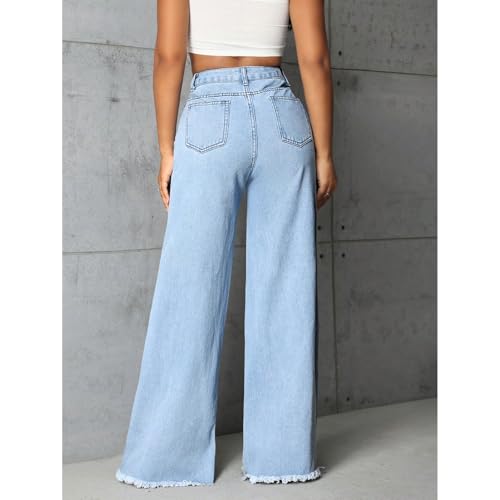 Women's Low Rise Wide Leg Jeans Raw Hem Straight Baggy Denim Pants Casual Loose Boyfriend Mom Jean Trouser2