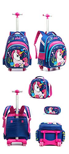 Htgroce Girls Rolling Backpack With Wheels,Trolley School Bag Waterproof Travel Luggage For Kids Girls And Students,Unicorn #TOP4