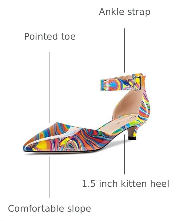 Image of Aachcol Women Kitten Low Heel Ankle Strap Pumps Pointed Toe Sandals Dress Shoes Party Office Wedding 1.5 Inch