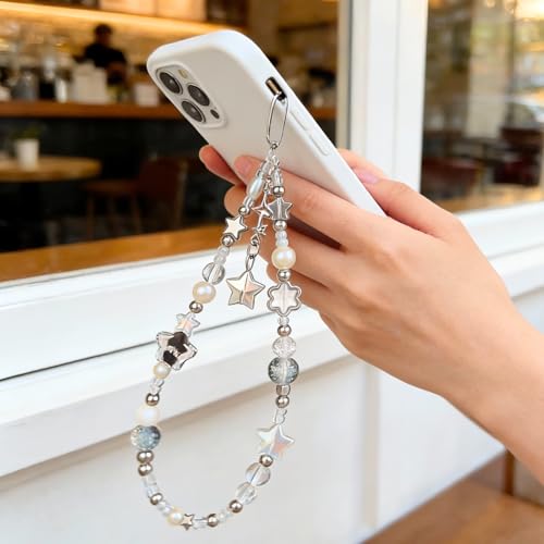 Image of Cute Beaded Camera Wrist Strap for Phone, Digital Camera Charm Lanyard, Pearl Beaded Chain for Bag Keychain Gift