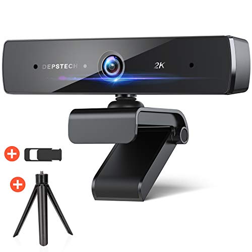 DEPSTECH Webcam mit Mikrofon, 2K 1440p, Full hd Webcam, Webcam mit Abdeckung und Stativ,Duale Stereo Mikrofon,Webcam USB,Kompatibel mit Windows,Mac, Für Streaming, Skype, Hangouts, Zoom usw Cover