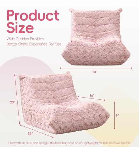 Image of Hobestluk Small Bean Bag Chair Faux Fur Fabric BeanBag Couch for Playroom | Pink Chevron,Ergonomic Design,Memory Foam,Strong Supportive,No Assembly Required,Decorative Style for Living Room Bedroom
