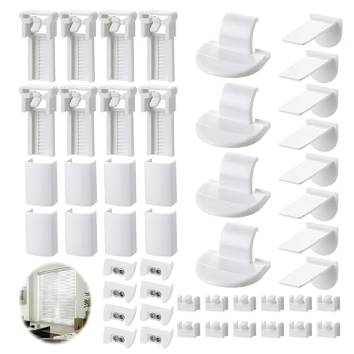 8 Kit 48 Stück Plissee Ersatzteile Set, Ersatzteile Klemmträger Leichtgewicht Verstellbare Pliseehalter Klemmträger Plissee Klemmfix Halterung Ohne Bohren Klemmfix Halterung für Fensterläden Jalousien