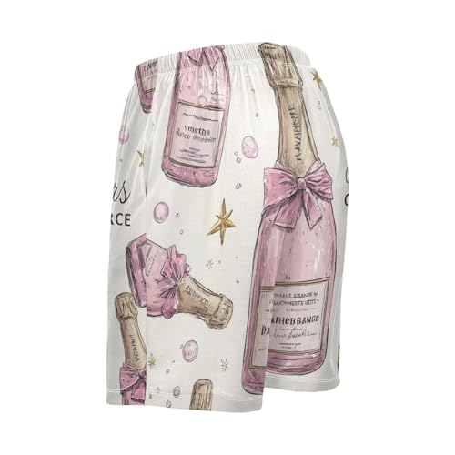Men's Pajama Shorts Champagne Bottles Pink Bows Mens Sleep Pants with Pockets Soft Short Pajama Bottoms4