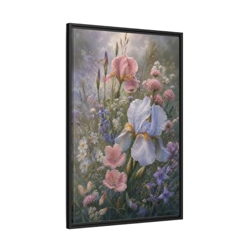 Toile florale pastel au-dessus de la console du salon chic
