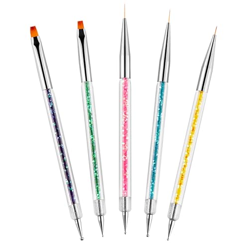 Wosyoodo 5 Pièces Pinceaux à Ongles, Double Extrémité Nail Art Dotting Pen, Brosses de Ongle Art, Pinceaux Peinture Professionnels Détail Ensemble de Pinceaux pour...